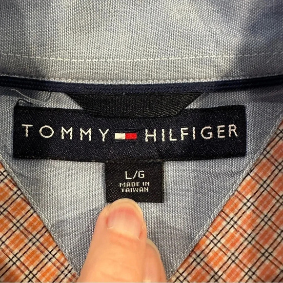 Tommy Hilfiger Long Sleeve Collared Orange and Blue Plaid Shirt Size Large - Picture 9 of 9